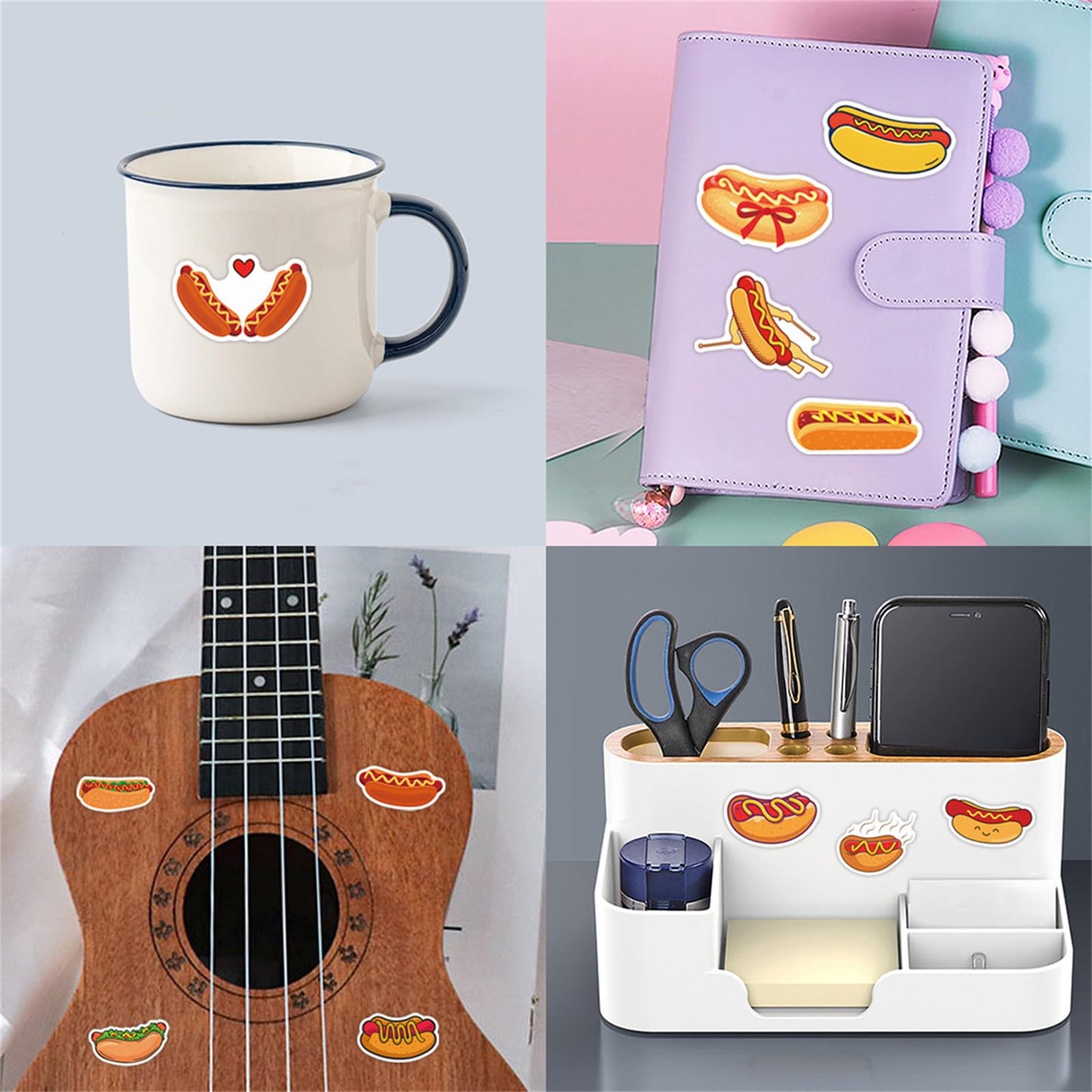 55Pcs Hot Dog Stickers for Water Bottles Laptop,Hot Dogs Party Decorations,Foods Party Favors,Vinyl Waterproof Decals for Suitcase Skateboard Guitar, Gifts for Women & Men (Hot Dog)