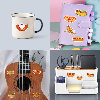 55Pcs Hot Dog Stickers for Water Bottles Laptop,Hot Dogs Party Decorations,Foods Party Favors,Vinyl Waterproof Decals for Suitcase Skateboard Guitar, Gifts for Women & Men (Hot Dog)