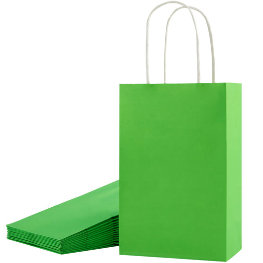 SUNCOLOR 12-Pack Green Gift Bags with Handles, 7.9 x 5.12 x 3.15 Inches Recyclable Paper Party Favor Bags for Birthday, Christmas, Easter, St. Patrick's Day