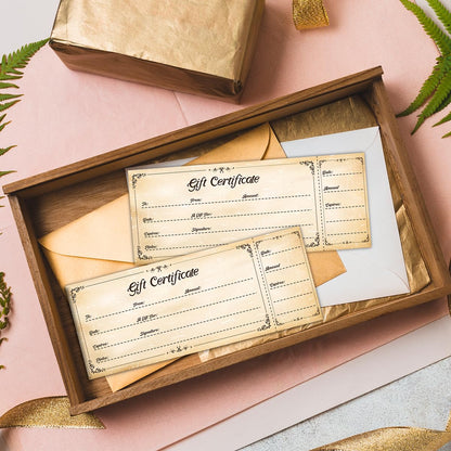 50 Sets Gift Certificates for Business, Blank Gift Cards Certificates with Envelopes, Gifts for Salon Restaurants Spa Marriage Birthday Christmas Client Vouchers - Retro Style