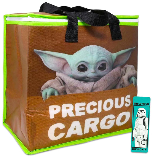Disney Baby Yoda Insulated Bags Bundle - Star Wars Reusable Large Tote Grocery Bag with Bookmark - Baby Yoda Reusable Tote