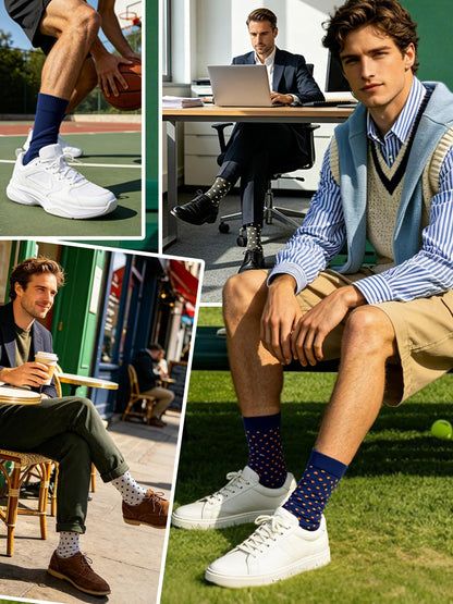 Socks For Men Groomsmen Gifts For Men Dot Christmas Dress Socks Wedding 9-13 100% cotton Casual Crew Socks