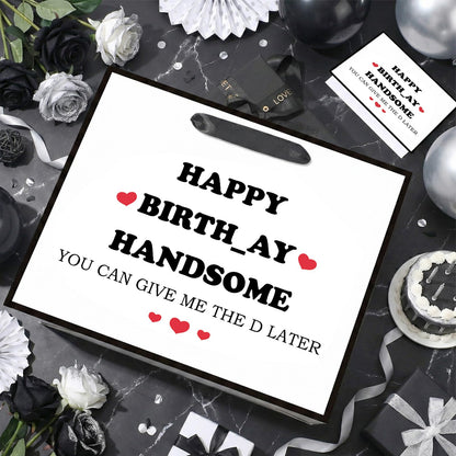 Funny Birthday Gift Bag for Men Boys Funny Gift Bag with Tissue Paper Greeting Card Happy Birthday Handsome Wrapping Bags for Men Husband Boyfriend Brother Retirement Party Decoration Supplies