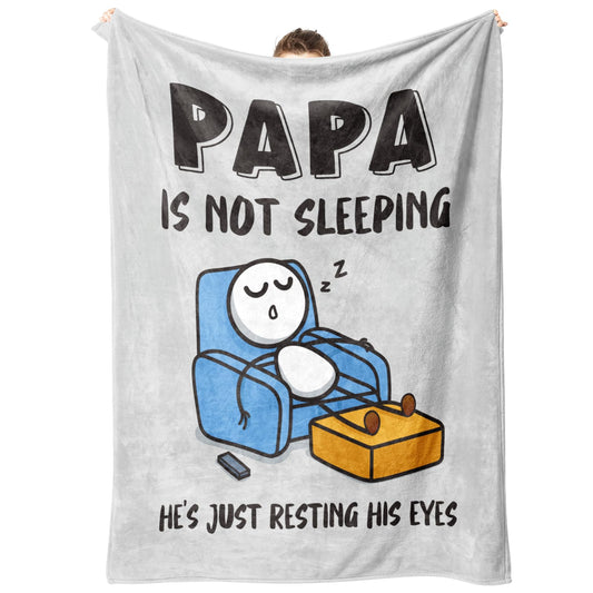 Funny Fathers Day Papa Gifts, Papa is Not Sleeping Blanket Gift from Grandkids Daughter Son, Birthday Gifts for Papas Dad Grandpa, Flannel Throw for Couch and Naps, 60‘’ x 50‘’ （Gray）