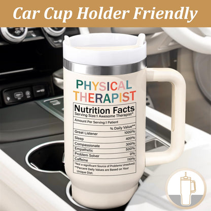 Lifecapido Physical Therapist Gifts, PT 40oz Insulated Tumbler with Stickers, Birthday Christmas PT Month Gifts for Physical Therapists, Creamy
