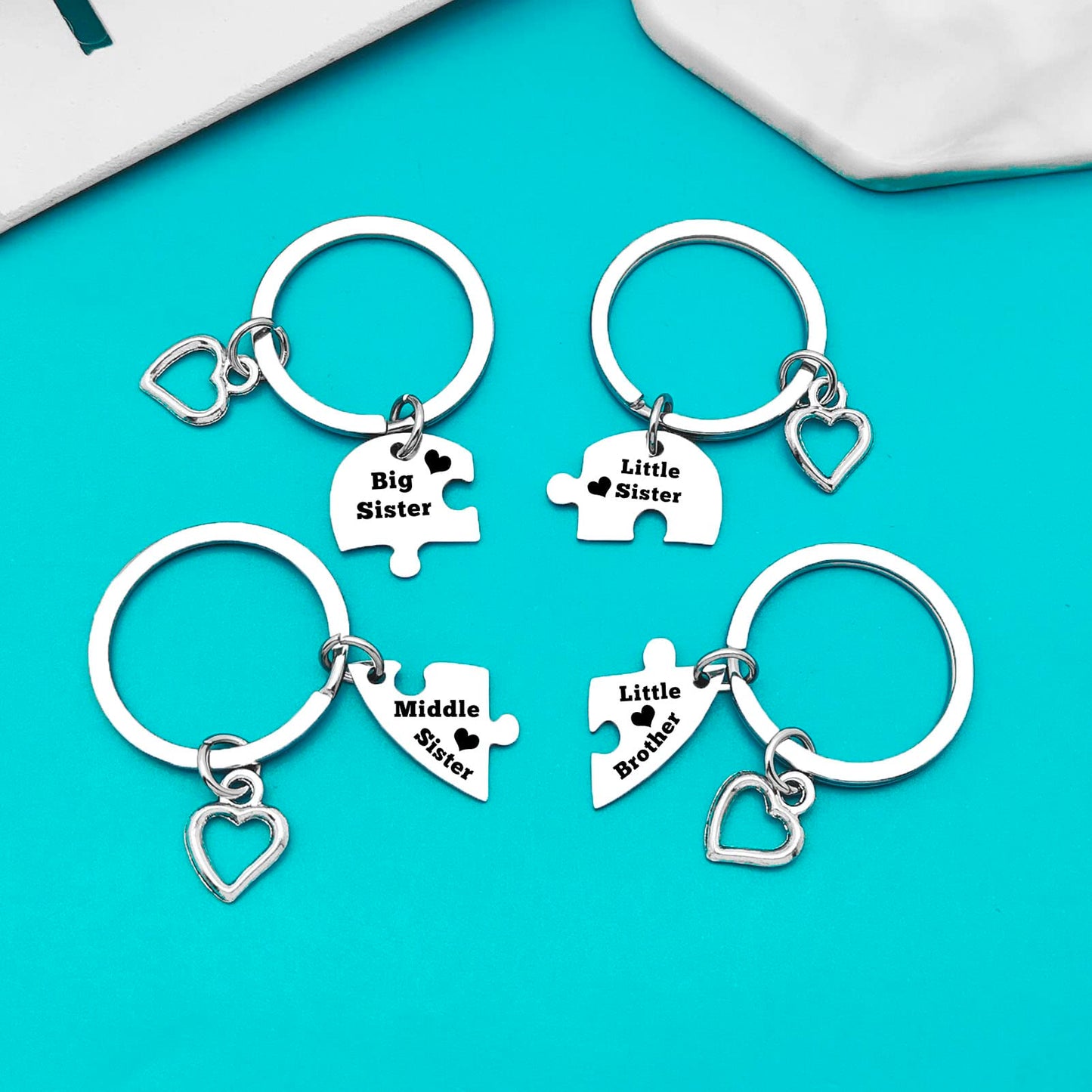 4 Pcs Matching Keychain Set - Sister & Brother Gifts for Siblings - Christmas & Birthday Present