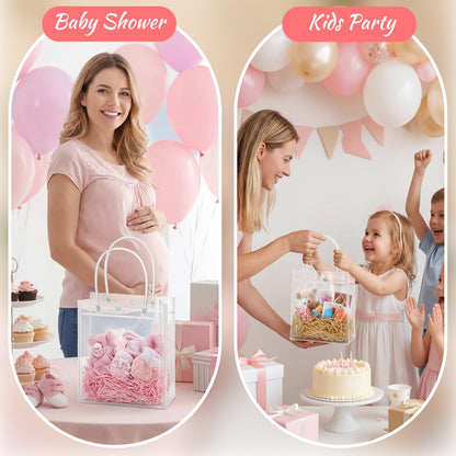 woric Clear Gift Bags with Handles, 15 PCS Small Plastic Party Favor Bags Reusable Transparent Gift Wrap Goodie Bag Bulk for Weddings Graduation Father's Day Birthdays 5.9"x5.1"x2.75"