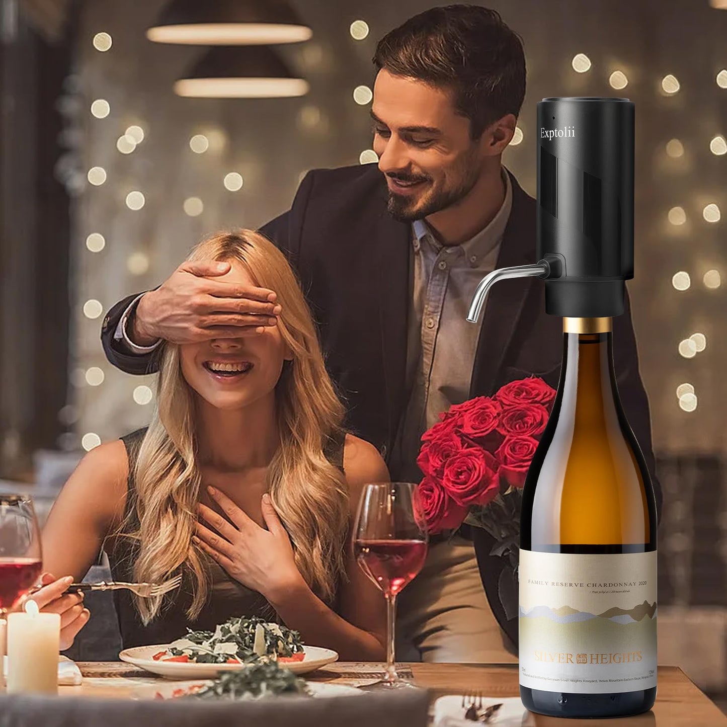 Electric Wine Aerator, Wine Decanter, Wine Dispenser, Wine Gift, Automatic One-Touch Wine Pourer Pump Wine Oxidizer for Red and White Wine Re-chargeable