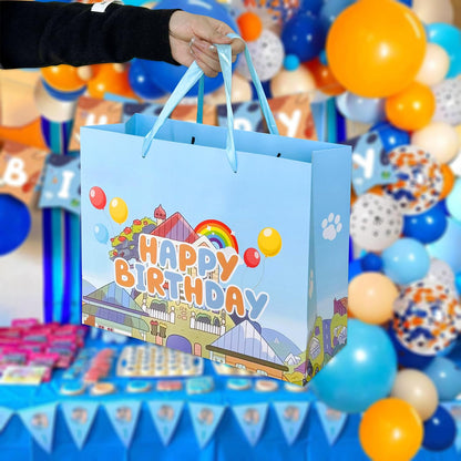 13" Large Cartoon Blue Dog House Party Supplies Gift Bag Set with Greeting Card and Tissue Papers, Blue Dog Theme Happy Birthday Gift Bags for Party Celebration Birthday Decorations