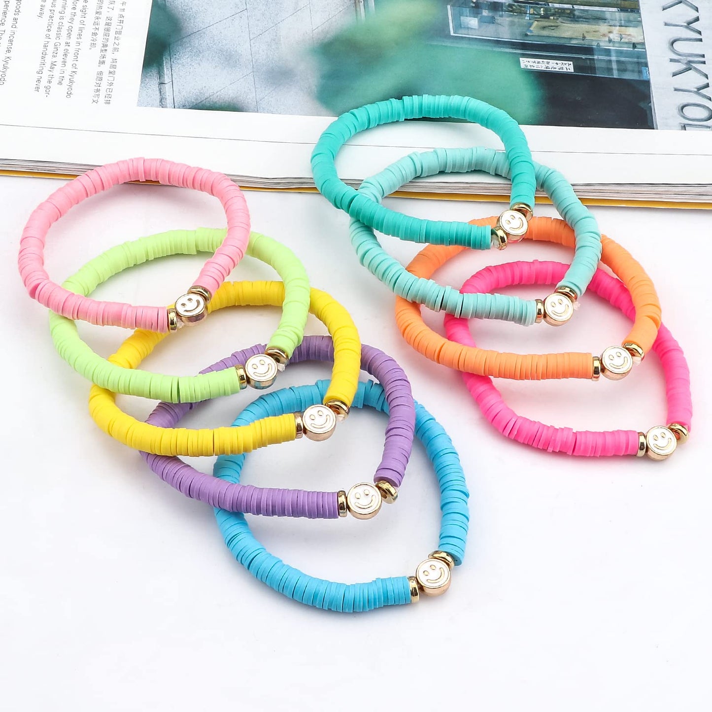 JIASHUYEYE Preppy Bracelets for Teen Girls - Stackable Boho Surfer Friendship Bracelets Set for Little Girls & Women