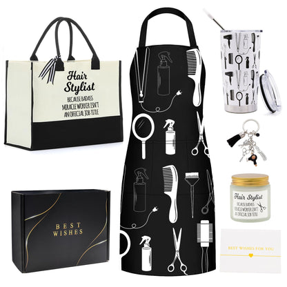 Hair Stylist Gifts for Women, Hair Dresser Gifts Basket for Female, Hairdresser Box for Friends Sister, Cosmetology Graduation Sets with Hairstylist Tumbler Apron Tote Bag