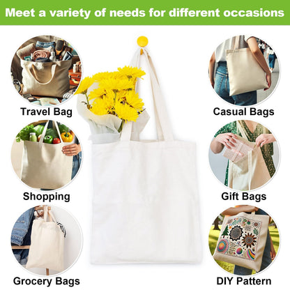 RAINFLOW Canvas Tote Bag - 4 PCS Cotton Canvas Reusable Grocery Shopping Blank Tote Bag with Handles for Crafts DIY, Gift, Advertising Promotion Activity