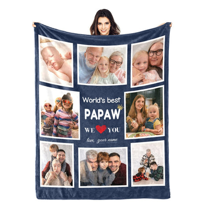 Gifts for Papaw, Custom Blankets with Photos, Personalized Papaw Picture Blanket, Customized Blankets with Photo Collage Throw, Christmas Birthday Gifts for Papa Grandpa Grandfather