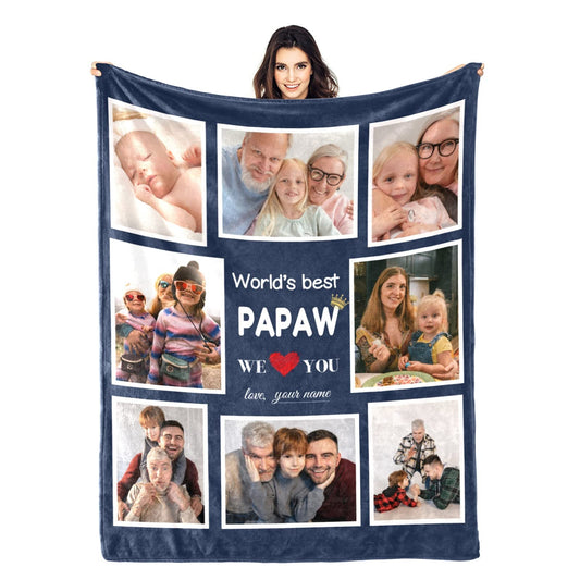 Gifts for Papaw, Custom Blankets with Photos, Personalized Papaw Picture Blanket, Customized Blankets with Photo Collage Throw, Christmas Birthday Gifts for Papa Grandpa Grandfather
