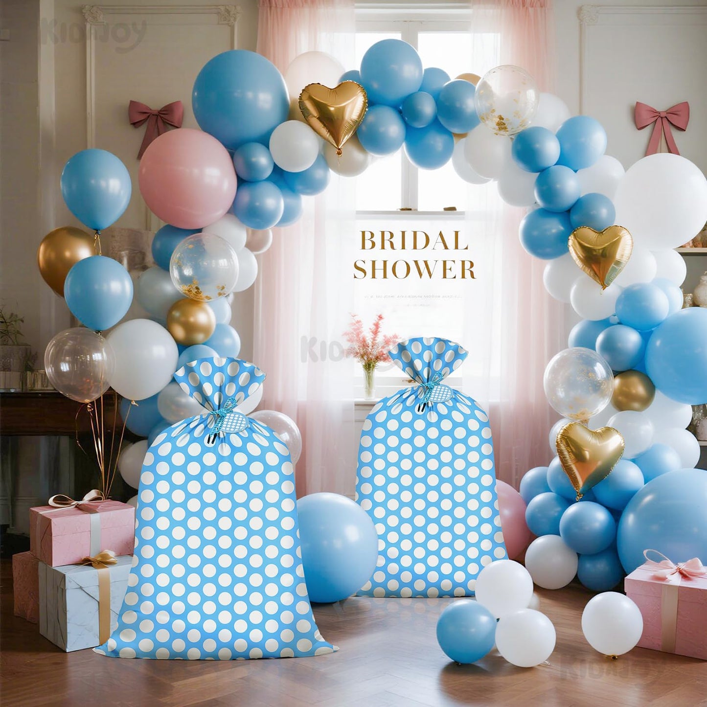 KIDAJOY Extra Large Blue Polka Dot Gift Bags Baby Shower Boys 36x56 Inch Jumbo Plastic Blue and White Gift Bag for Kids Newborn Holiday Happy Birthday Party Favor