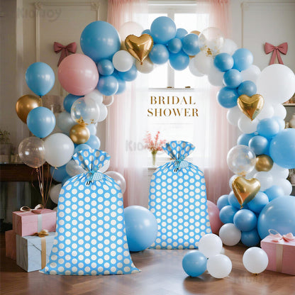 KIDAJOY Extra Large Blue Polka Dot Gift Bags Baby Shower Boys 36x56 Inch Jumbo Plastic Blue and White Gift Bag for Kids Newborn Holiday Happy Birthday Party Favor