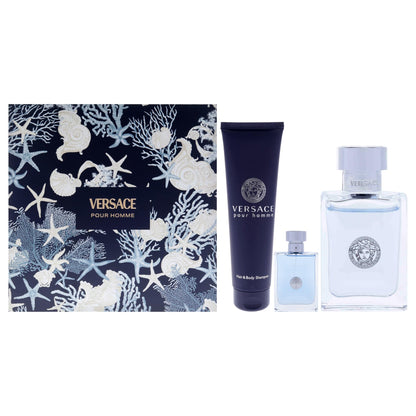 Versace Pour Homme by Versace for Men - 3 Pc Gift Set 3.4oz EDT Spray, 0.17oz EDT Spray (Mini), 5oz Bath and Shower Gel