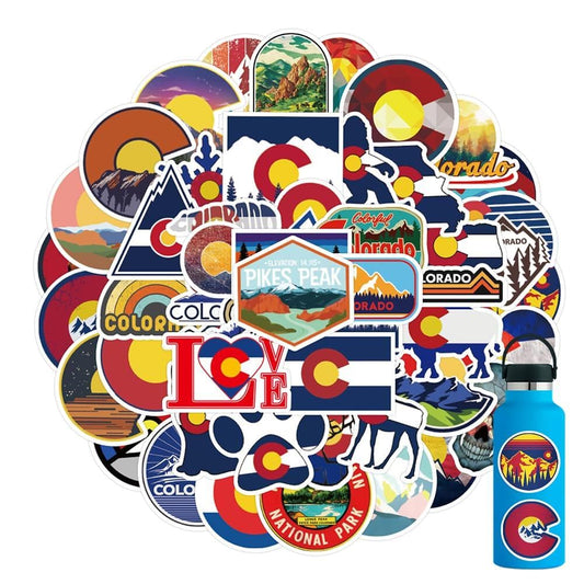 Colorado Stickers 51pcs Colorado Souvenirs Mountains Nature Decals Vinyl Waterproof with Black and Yellow Party Supplies for Boy Girl, Hydro Flasks Luggage Computer Car Motorcycle for Party Decoration