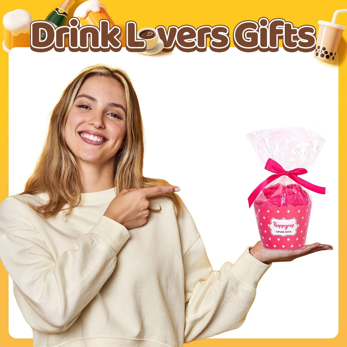 HAPPYPOP Drink Socks for Women Girls - Margarita Tea Champagne Wine Coffee Gifts for Her