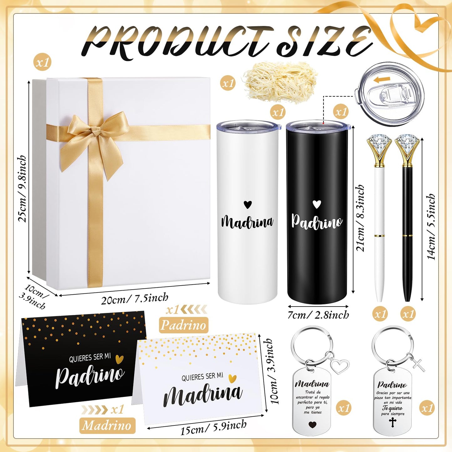 Sieral 9 Pcs Godparents Proposal Gift Will You Be My Godmother Godfather with Tumbler Keychain Card Pen Box Godchild Baptism Xmas Gift for Godparents Padrinos Madrina(Madrina, Padrino)