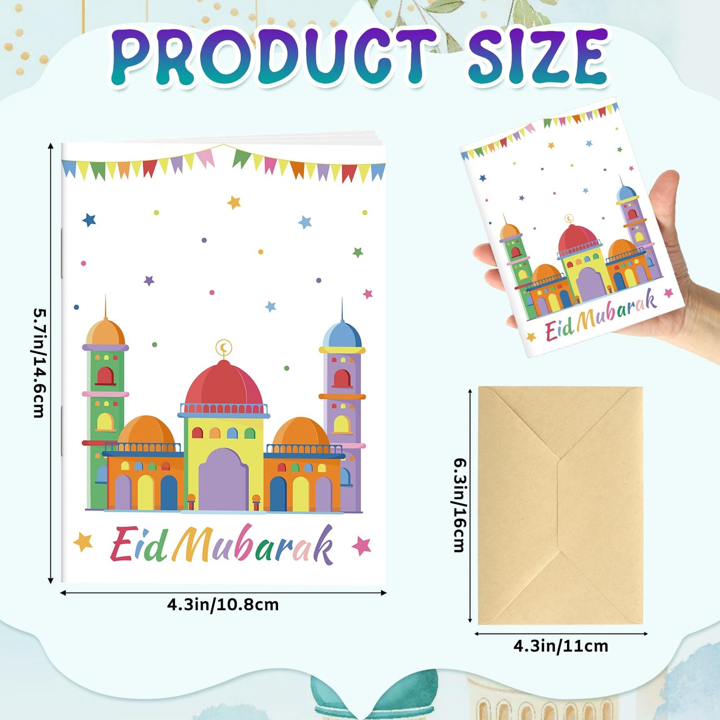 4 Sets Eid Gift Card Book, Eid Mubarak Money Holder Cards with Envelopes, Islamic Holiday Ramadan Kareem Gift Card Booklet Organizer for Family, Friends