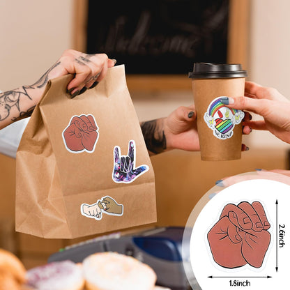 200 Pcs ASL Stickers American Sign Language Stickers Gifts Vinyl Waterproof Decals for Water Bottle Bicycle Motorcycle Skateboard Laptop Luggage