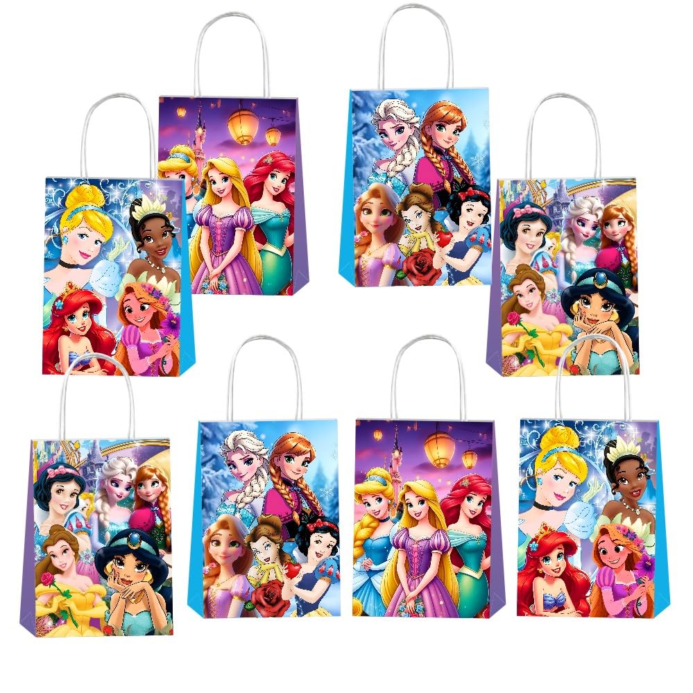 KERWHIS 12pcs Princess Gift Bags Goodie Bags with Handles for Princess Themed Birthday Party Decorations Supplies