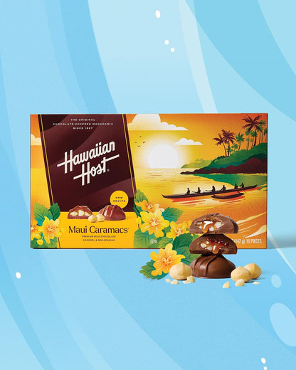 Hawaiian Host Maui Caramacs – 5oz Gift Boxes, Pack of 5 | Milk Chocolate Covered Macadamias with Creamy Caramel & Sea Salt