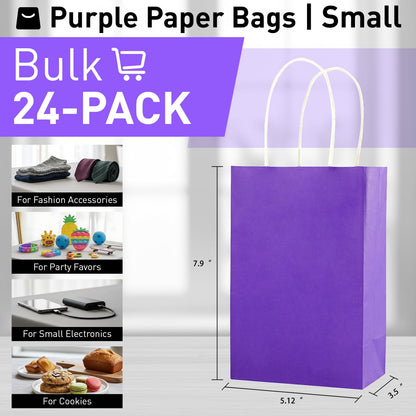 SUNCOLOR 24-Pack Purple Gift Bags with Handles – 8" Goodie Bags for Party Favor Bags, Birthdays, Weddings & Special Occasions (Purple)