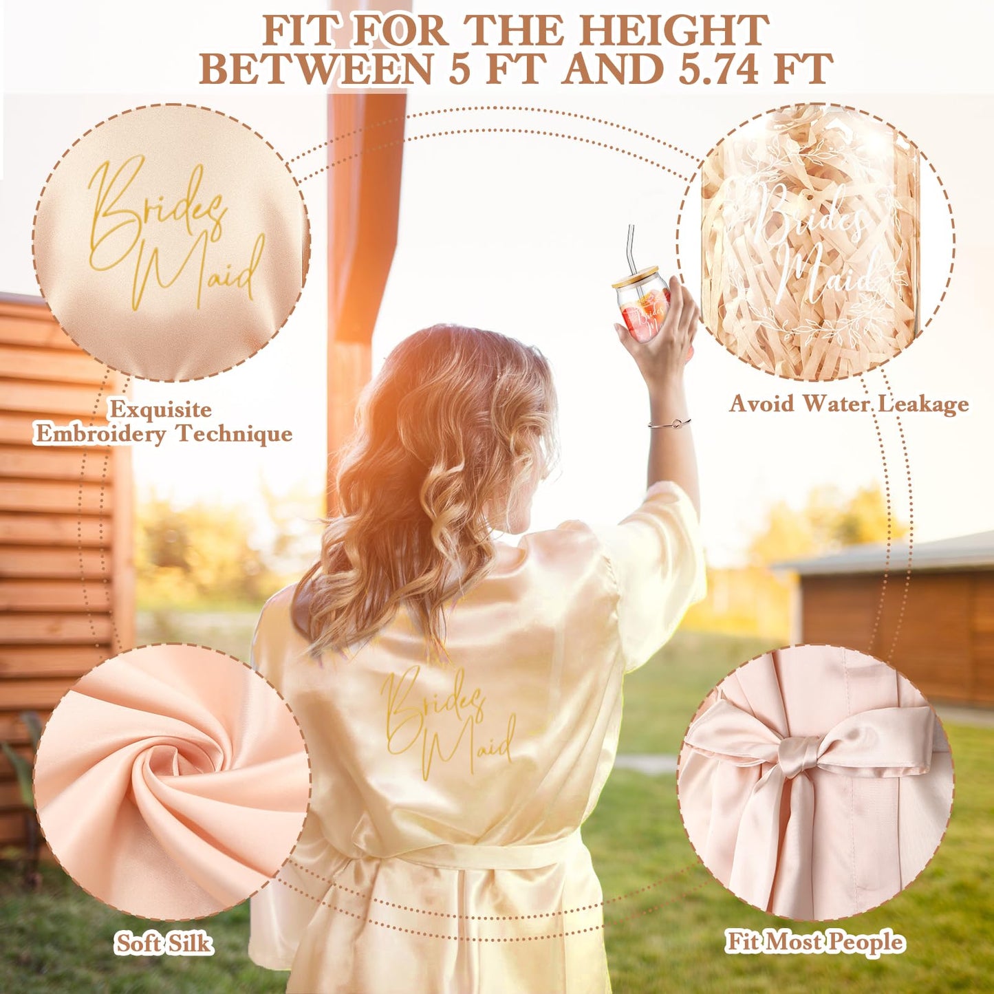 Irenare Bridesmaid Proposal Gifts Set Robes Makeup Bag Cup Cards Hair Tie Bracelet Diamond Pen Bridesmaid Gift Box(Champagne,8 Pcs)