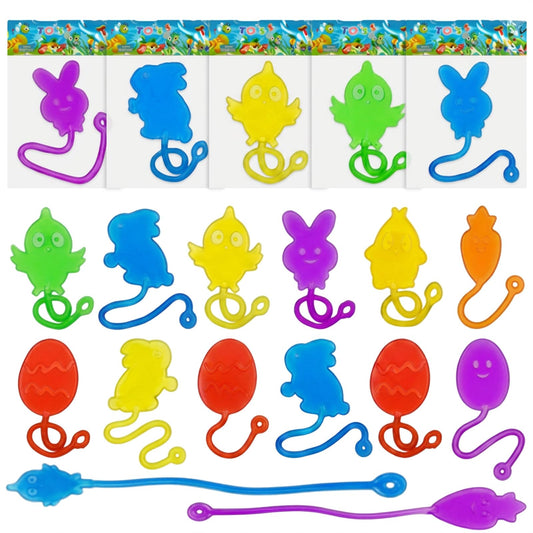 28 Pack Easter Sticky Hands Toys, Bunny Chick Egg Carrot Styles Stretchy Toys Easter Basket Stuffers, Pinata Fillers, Party Favors Gifts for Kids Boys Girls