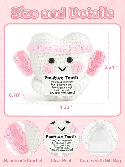 Dental Hygienist Gifts, Positive Crochet Tooth Dentist Gifts with Card for Women, Dental, Nurse, Assistant Inspirational Plush, Office Desk Decor, Easter Basket Essentials Stuffers