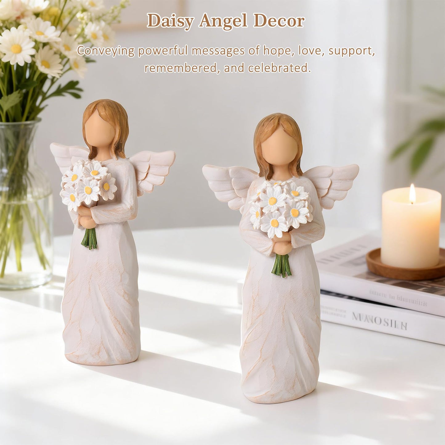 New Beginnings Gifts for Women, Congratulations Gifts for New Job, Graduation, Promotion, Retirement, Leaving Farewell Gift for Coworker, Hand-Painted Daisy Decor Angel Figurines for Women