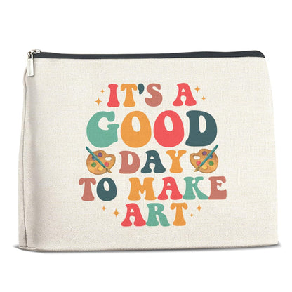 Makeup Bag Gifts for Artists Women, Art Lover Gift Thank You Gifts for Painter Teacher Girls Sister Friends It's A Good Day To Make Art Zipper Cosmetic Bag Travel Toiletry Pouch for Purse