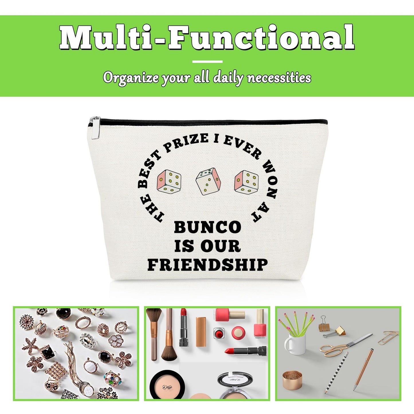 Funny Bunco Makeup Bag for Bunco Game Night Lovers Gambling Lover Gifts Cosmetic Bag Dice Game Gifts for Sister Best Friend Player Christmas Birthday Present Zipper Pouch for Graduation