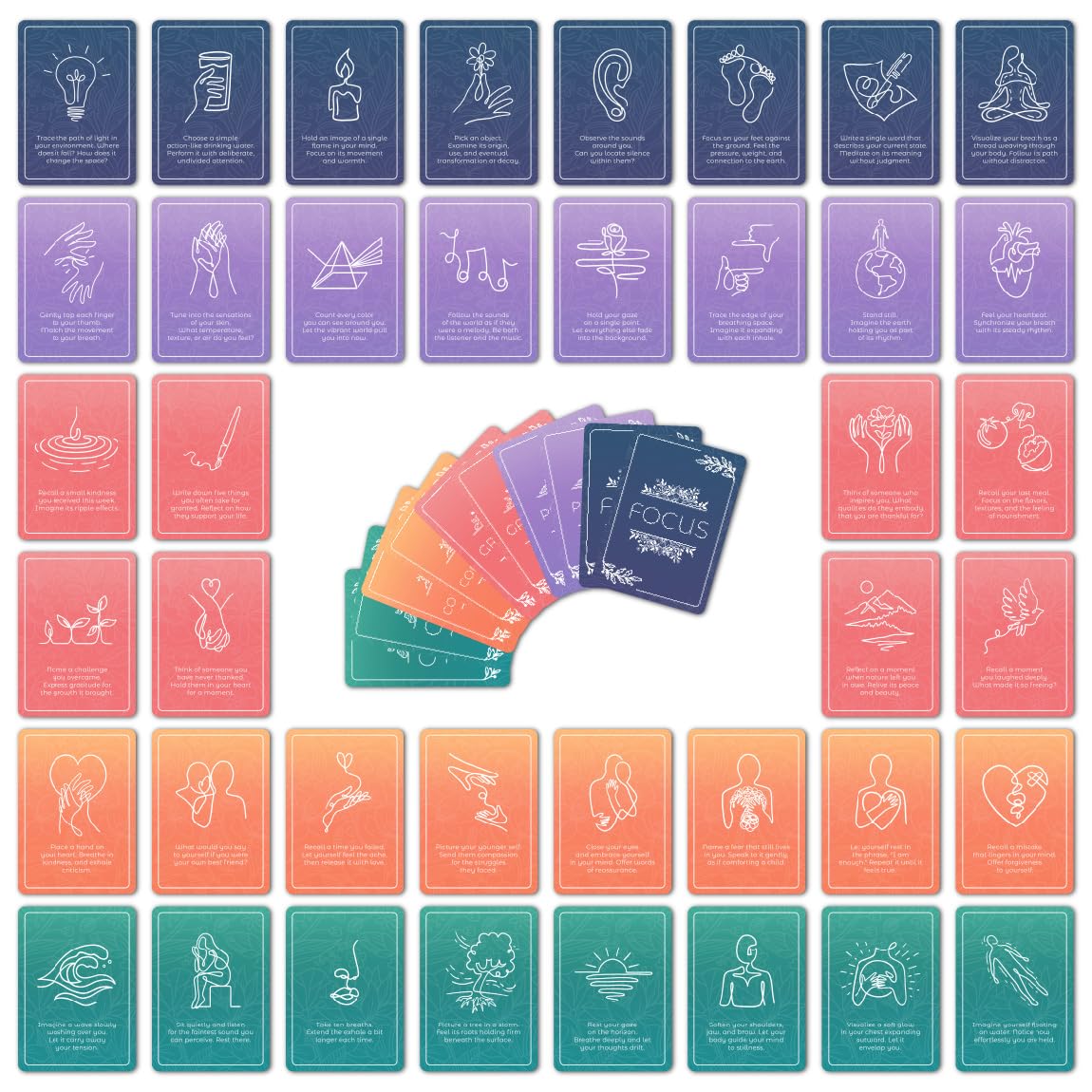 52 Mindfulness Cards, Stress and Anxiety Relief Mindfulness Tools, Therapy Games, Positive and Inspirational Gifts, Wellness and Meditation Tools, Affirmation Notes for Women and Men