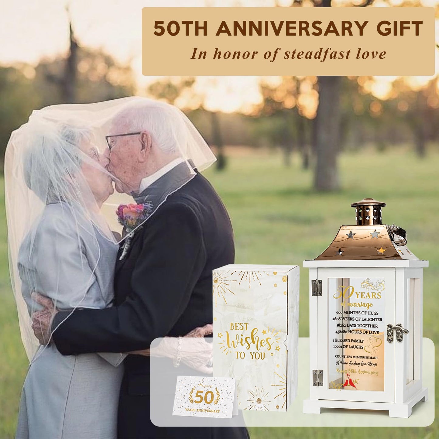 50th Wedding Anniversary Lantern, Happy 50 Years Anniversary Ideas Gift for Couple Parents Grandarents, Unique Marriage Keepsake Decoration for Wife Husband Friends Him Her