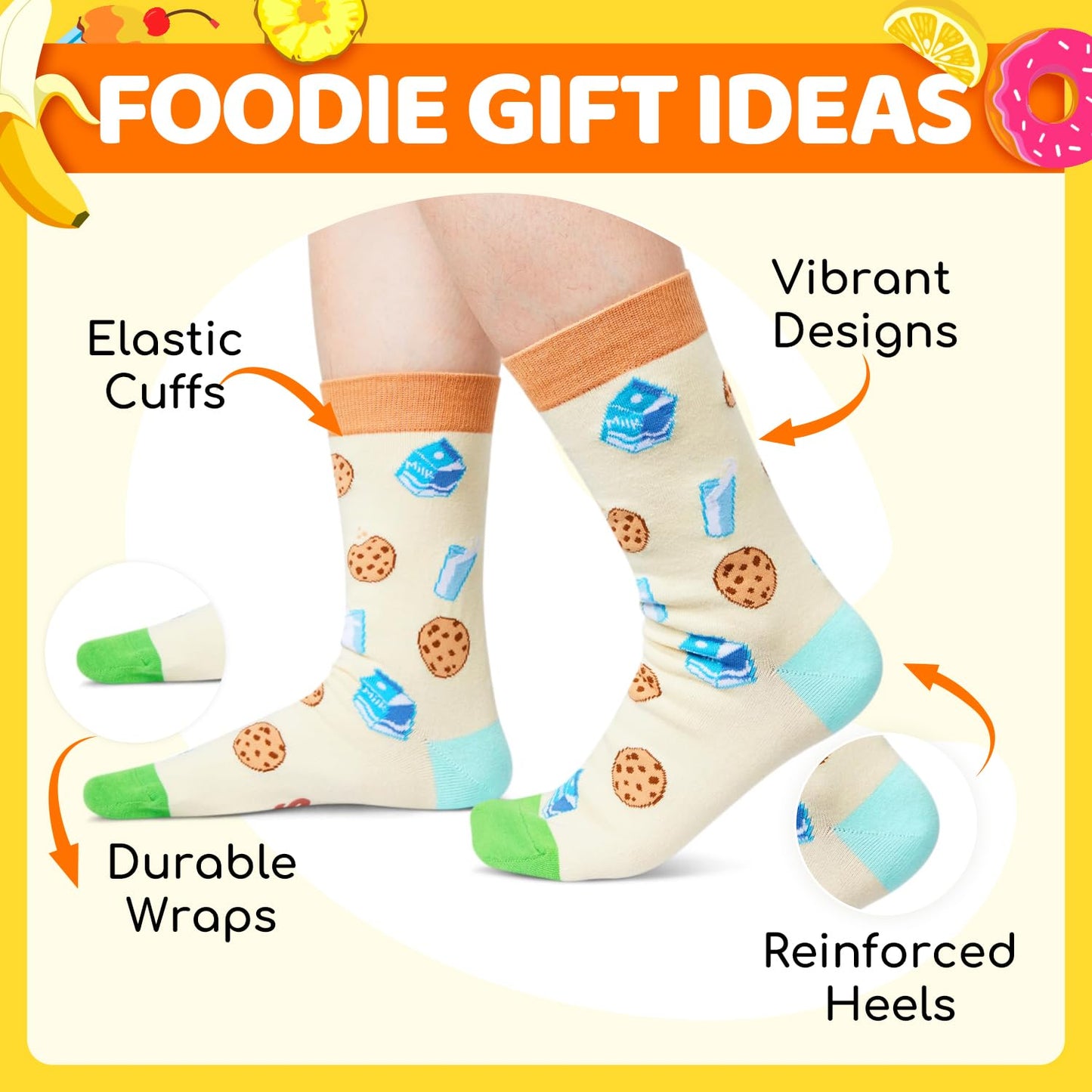 HAPPYPOP Funny Socks for Women Men - Donut Cookie Gifts, Ramen Pizza Socks for Teens