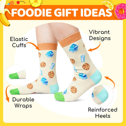 HAPPYPOP Funny Socks for Women Men - Donut Cookie Gifts, Ramen Pizza Socks for Teens