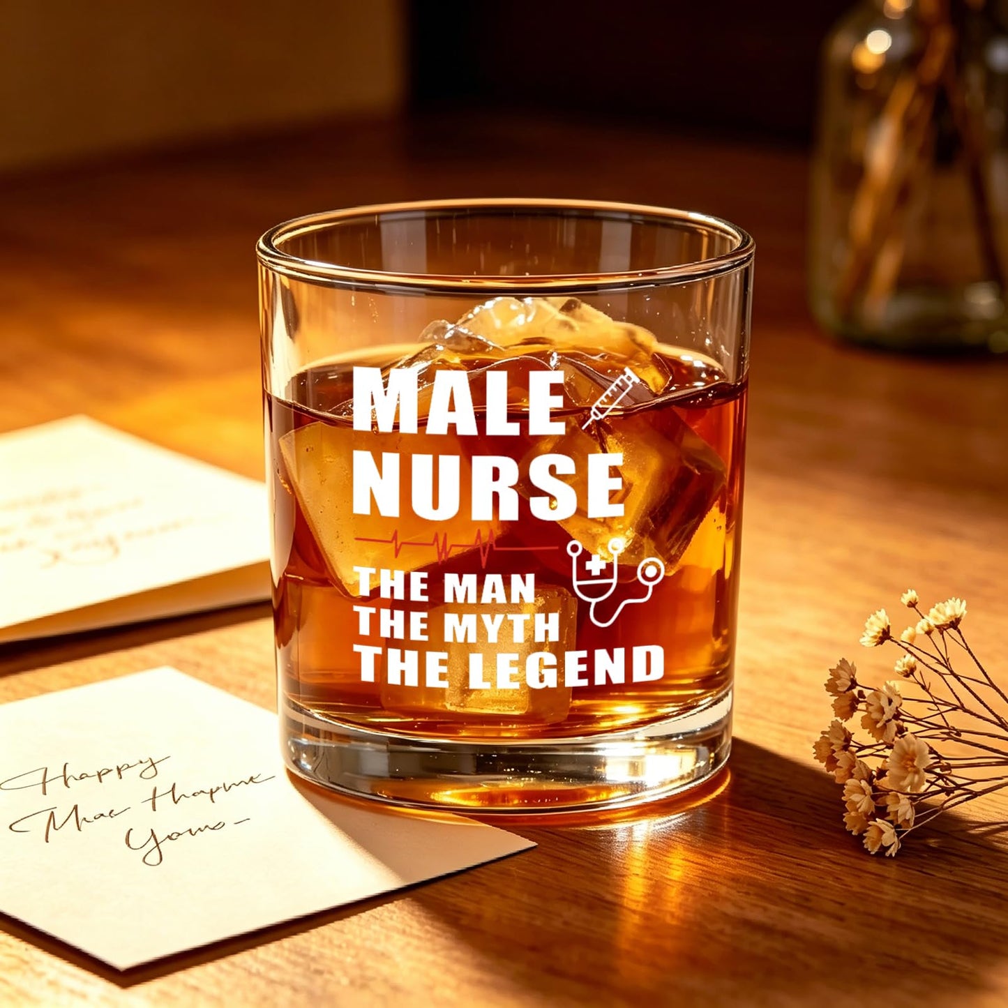 Jogskeor Male Nurse Whiskey Glass, 10oz The Man The Myth The Legend Engraved Rocks Glass, Unique Funny Gift for Male Nurses, Doctor, Medical Staff, Birthday Christmas Gift