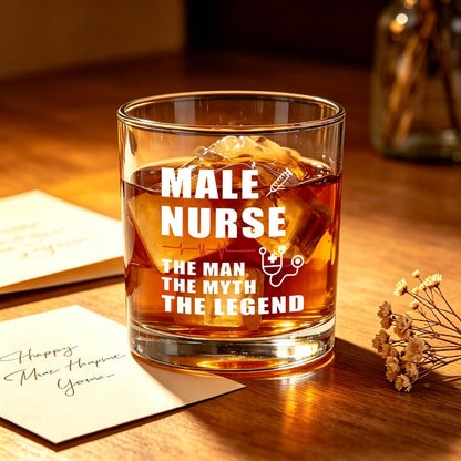 Jogskeor Male Nurse Whiskey Glass, 10oz The Man The Myth The Legend Engraved Rocks Glass, Unique Funny Gift for Male Nurses, Doctor, Medical Staff, Birthday Christmas Gift
