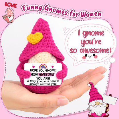 Inspirational Gifts for Women Girls - Funny Crochet Gnome Birthday Gift for Her College Friends Coworker Teen Girls Teacher, Stress Relief Cheer Motivational Positive Support Presents