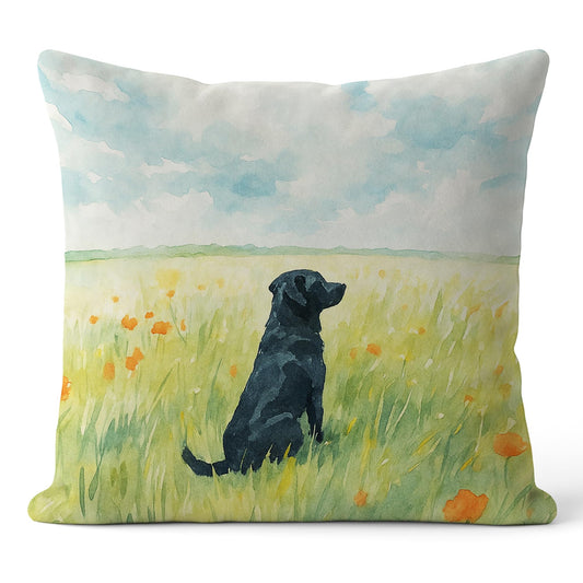 Floral Black Labrador Retriever Pillow Covers 18x18, Black Lab Gifts, Gifts for Labrador Dog Lovers, Watercolor Wildflower Field Lab Dog Decorative Throw Pillow Covers for Home Room Bedroom