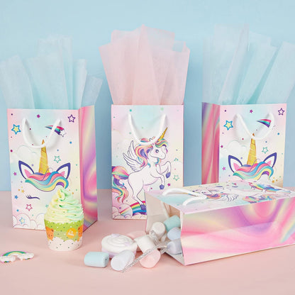 WERNNSAI 16PCS Unicorn Gift Bags - Rainbow Unicorn Party Supplies Goodie Bags for Girls Kids Birthday Unicorns Party Favor Bag with Handles Candy Treat Bag for Baby Shower Supplies