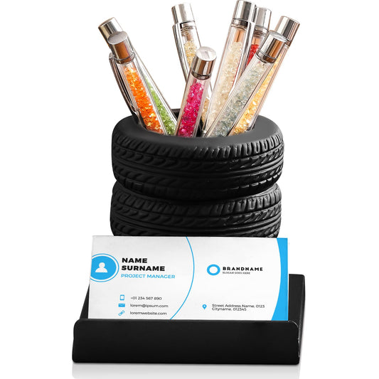 Feifeiya Tire Shape Stationery Set Metal Tire Shaped Pen Holder Business Card Holder Automotive Organizer for Man Desk Office School Cool Mechanic Gifts Car Lovers Accessories
