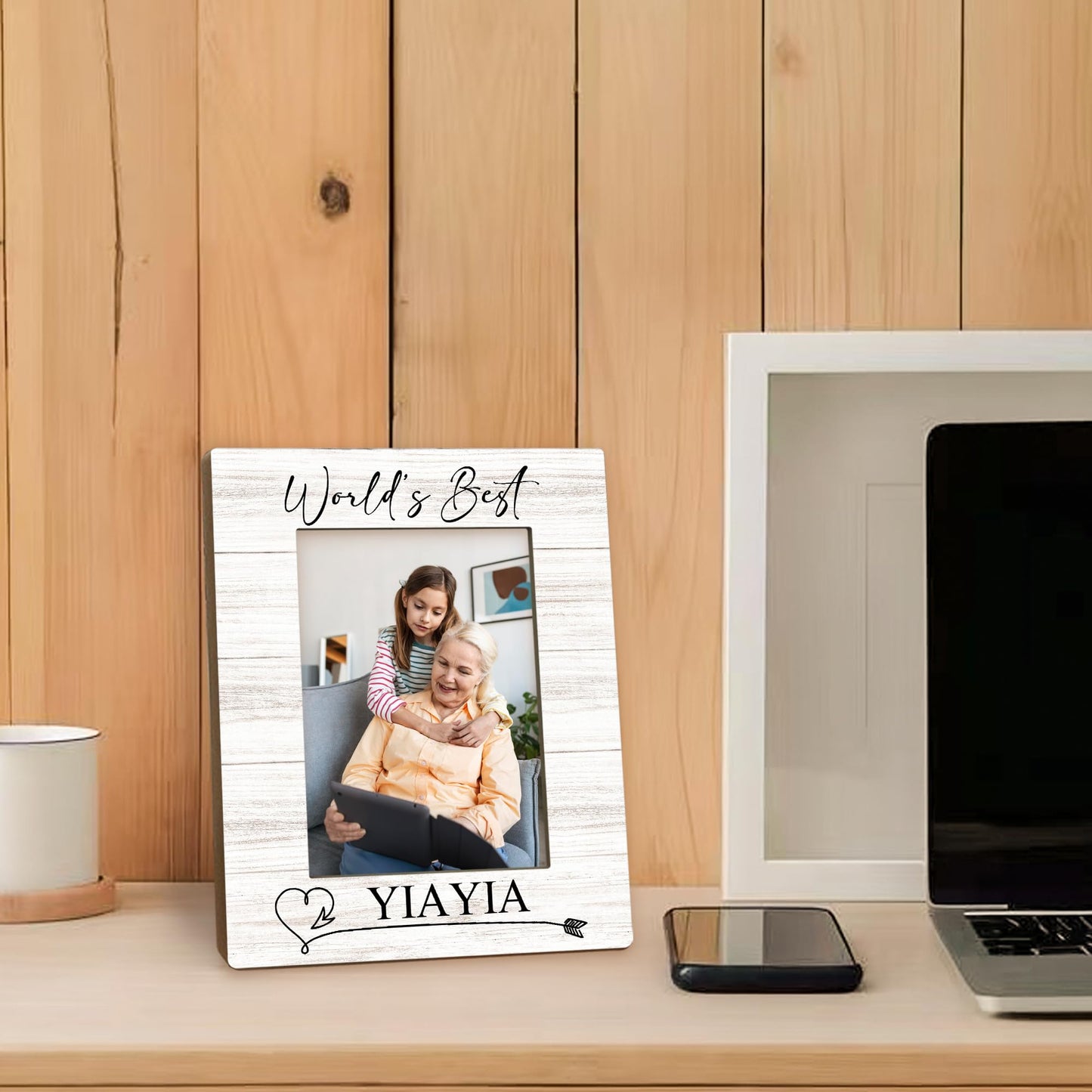 Yiayia Gifts Picture Frame 5x7, Grandma Photo Frame, Christmas Mothers Day Birthday Gifts for Yiayias from Grandkids, World's Best Yiayia Wooden Picture Photo Frames for Desk Home Room Decor