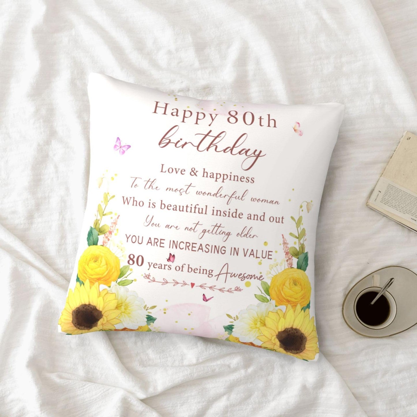 80th Birthday Gifts for Women, Happy 80th Birthday Decorations for Women, 80 Year Old Birthday Gifts for Woman, Best 1946 Birthday Gift for 80 Year Old Woman Throw Pillow Covers 18x18 Inches