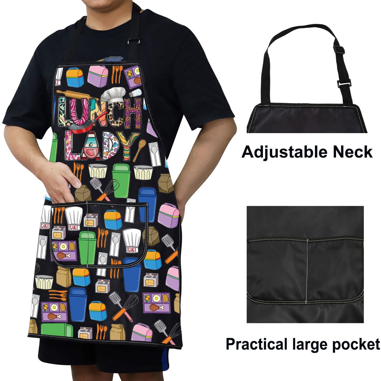 WZMPA Lunch Lady Apron With Pockets School Lunch Lady Appreciation Gift School Cook Adjustable Apron For Cafeteria Worker