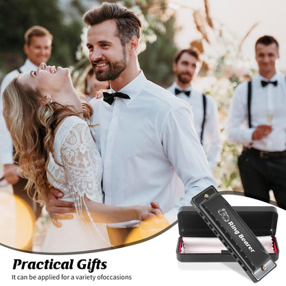 Ring Bearer Gifts Harmonica Ring Custom Engraved Black Harmonica C Key 10 Hole For Wedding Gifts Kids