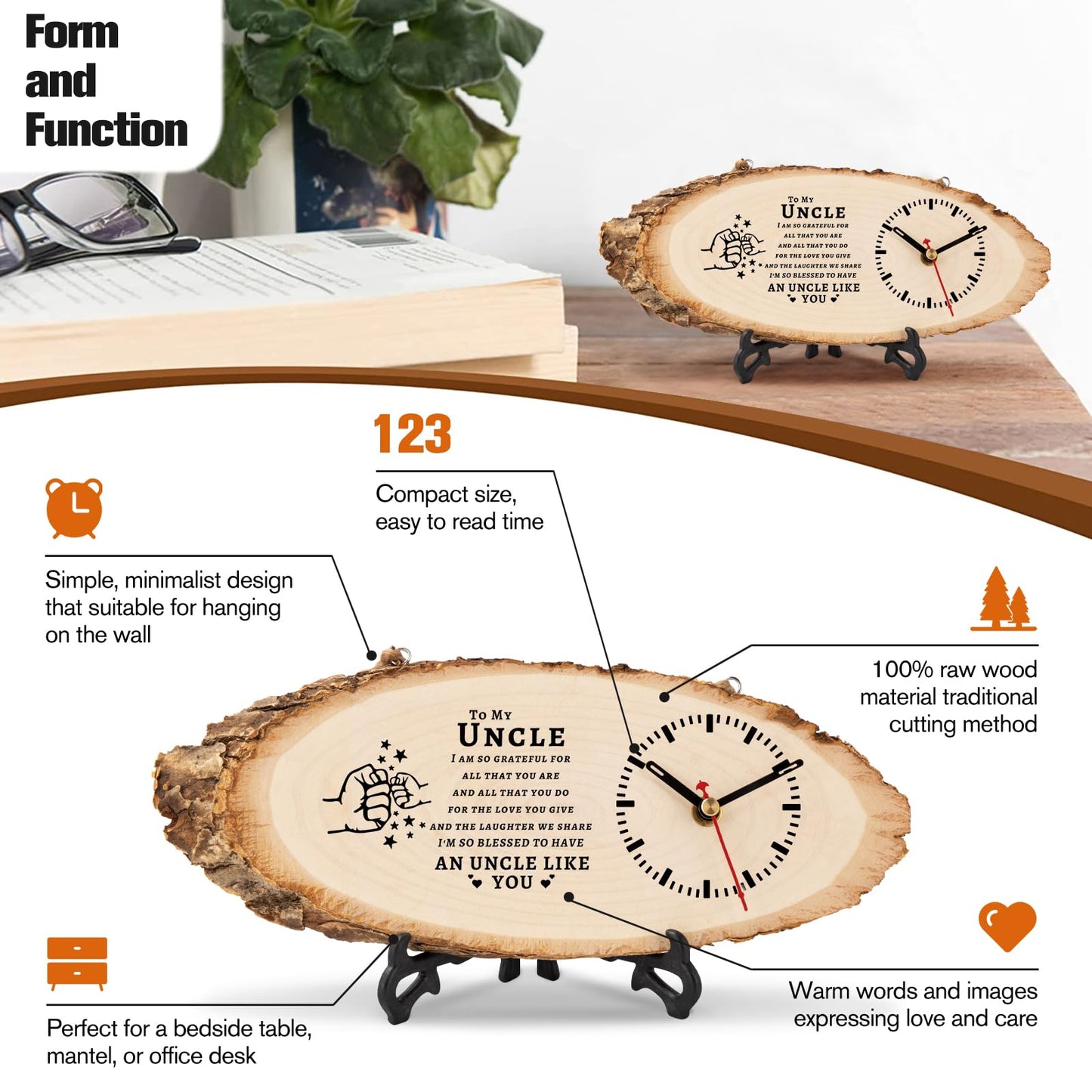 BeauGift Uncle Gifts, Wooden Clock Gifts for Uncle from Niece Nephew, Best Uncle Ever Gifts Idea for Birthday Fathers Day Christmas